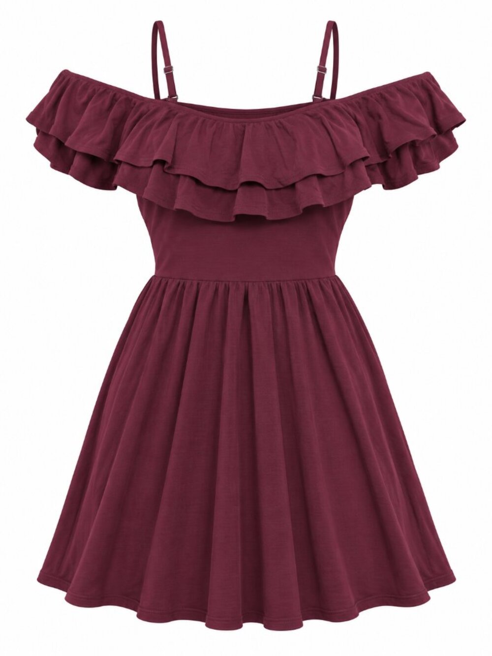 Good Luck Gem Burgundy Ruffle Off Shoulder Mini Dress NWT S